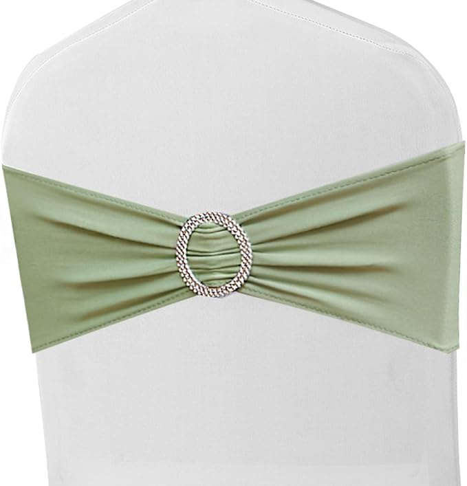 Sage Green Chair Sashes 50 Pack, Spandex Sage Chair Bands Elastic Slider Chairs Ties for Wedding Party Baby Shower Events Banquet Decor