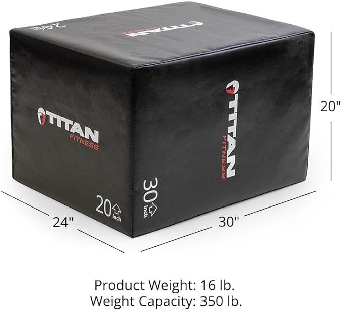 Titan Fitness Soft Foam Plyometric Jump Box, 20in 24in 30in, Pro-Duty Foam Plyo Box, Step Up Exercise Platform, Box Squat, Step-Up, Box Jumps for Home Garage Gym Training