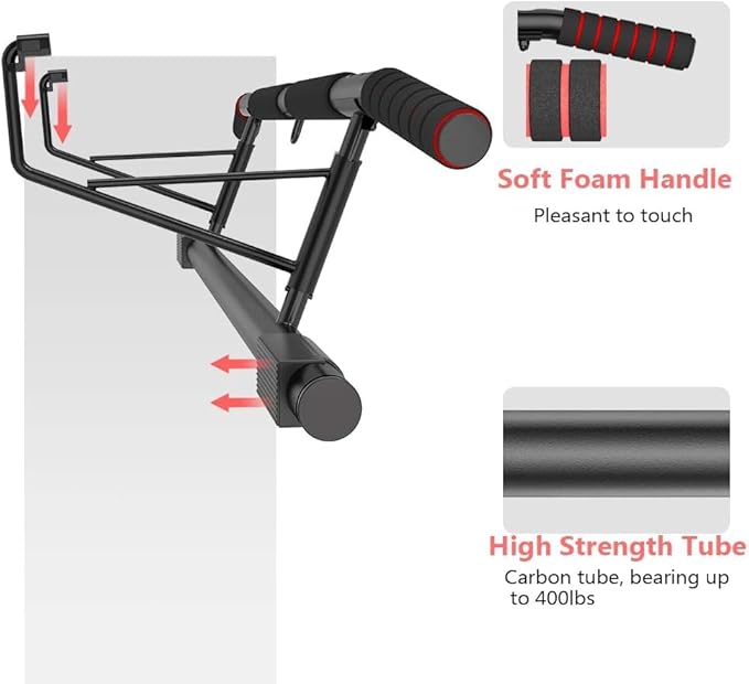 AmazeFan Pull Up Bar Doorway with Ergonomic Grip - Fitness Chin-Up Frame for Home Gym Exercise - Multi-Angle Grip - 2024 Upgrade Smart Hook (Fits Almost All Doors)