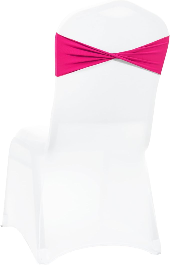 MDS Pack of 250 Spandex Chair Sashes Bows Elastic Stretch Dining Chair Bands Ties Without Slider Buckle Universal fits for Wedding Baby Shower Birthday Party Banquet Event Decoration - Magenta