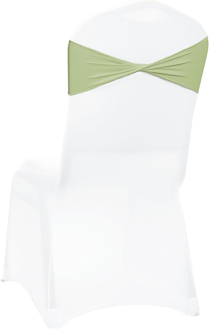 MDS Pack of 200 Spandex Chair Sashes Bows Elastic Stretch Dining Chair Bands Ties Without Slider Buckle Universal fits for Wedding Baby Shower Birthday Party Banquet Event Decoration - Sage Green