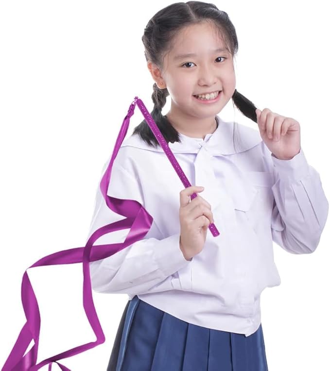 GSi Multicolor Ribbon Wands & Rings for Kids - Pack of 6 Dance Streamers with 9" Stick, 1m Ribbons, Gymnastics & Party Use