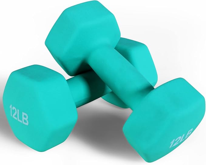 Fitvids Neoprene Dumbbell Hand Weights, Anti-Slip, Anti-roll, Hex Shape Colorful, Pair or Set with Stand