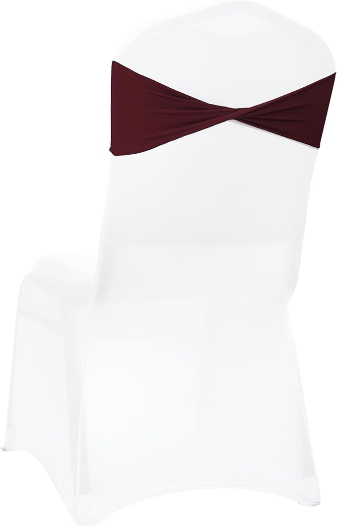 MDS Pack of 250 Spandex Chair Sashes Bows Elastic Stretch Dining Chair Bands Ties Without Slider Buckle Universal fits for Wedding Baby Shower Birthday Party Banquet Event Decoration - Burgundy