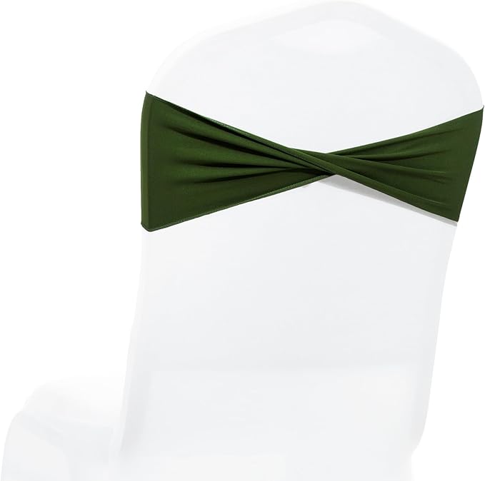 MDS Pack of 250 Spandex Chair Sashes Bows Elastic Stretch Dining Chair Bands Ties Without Slider Buckle Universal fits for Wedding Baby Shower Birthday Party Banquet Event Decoration - Olive Green