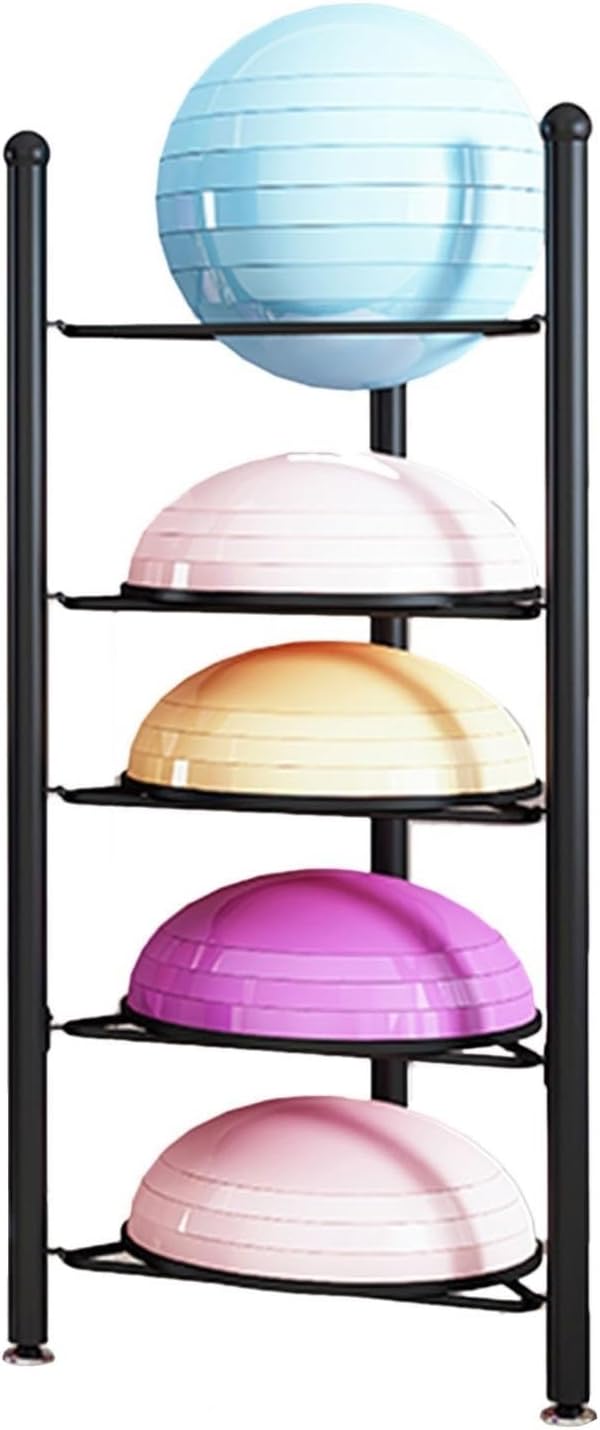 Exercise Half Balance Ball Storage Rack - Home Gym Workout Equipment 3/5/6/7 Tier Floor Stand Storage Organizer for Bosu Slam Bowling Medicine Balls(Black,5 Layer - 51jin)