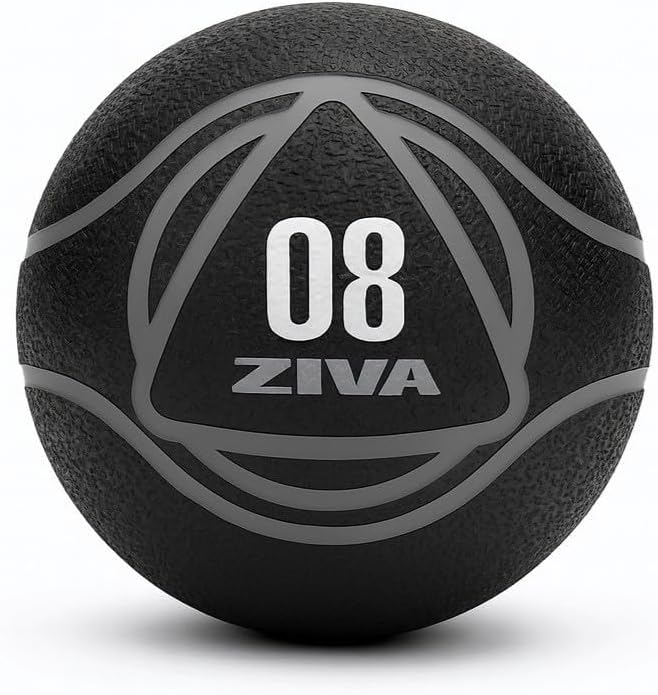 ZIVA Medicine Ball – Durable Rubber Weighted Ball with Easy-Grip Textured Shell for Core, Balance and Strength Training – Commercial Quality (Black, 4–20 lb)