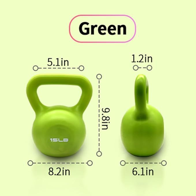 15lbs Kettlebell Set for Women Strength Training Vinyl Coated Kettle Bell with Comfortable Grip Wide Handle Home Gym Workout Weight Lifting Equipment