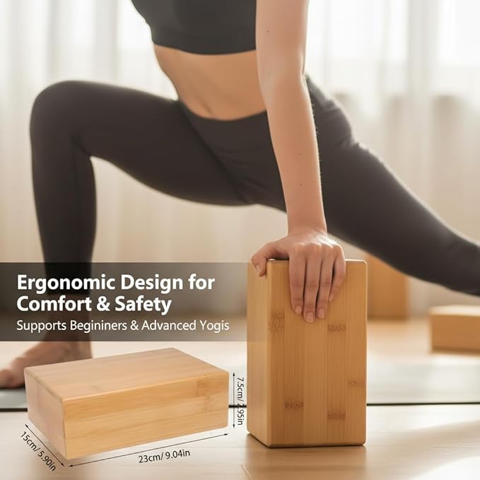 SUPVOX Natural Bamboo Block - Lightweight Yoga Brick for Stability, Stretching & Alignment - Smooth, Non-Slip Surface, Easy to Clean