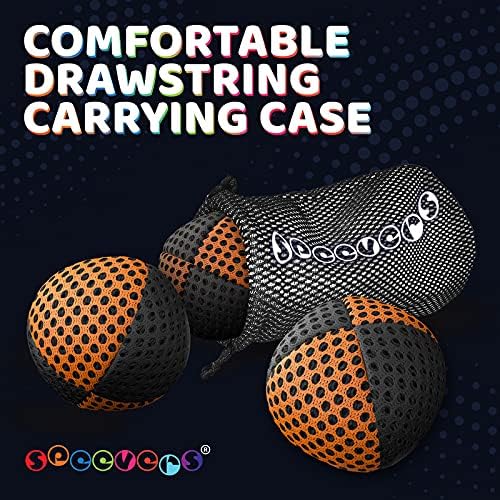 speevers Juggling Balls for Beginners and Professionals Set of 3, 14 Colors Available, 2 Layers of Net and Carry Case, Xballs Juggling Balls (Black - Orange, 4.2 oz)
