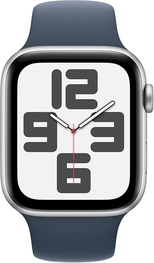 Apple Watch SE (2nd Gen) [GPS 44mm] - Silver Aluminum Case with Storm Blue Sport Band, M/L (Renewed)