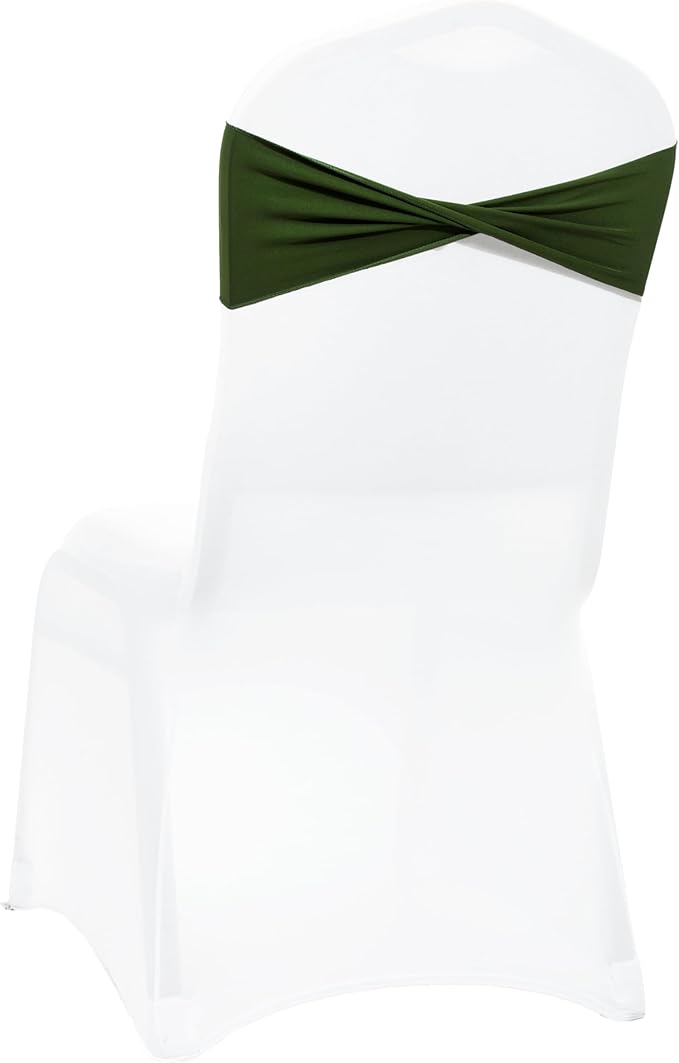 MDS Pack of 250 Spandex Chair Sashes Bows Elastic Stretch Dining Chair Bands Ties Without Slider Buckle Universal fits for Wedding Baby Shower Birthday Party Banquet Event Decoration - Olive Green