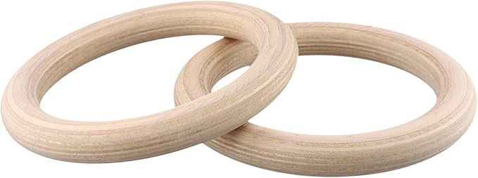 2PCS Gymnastics Rings Birch Wood Gym Rings with Adjustable Straps for Home Gym Training, Workout, Calisthenics, Pull Up, Non-Slip Sweat-Absorbent Exercise (25mm 19cm)