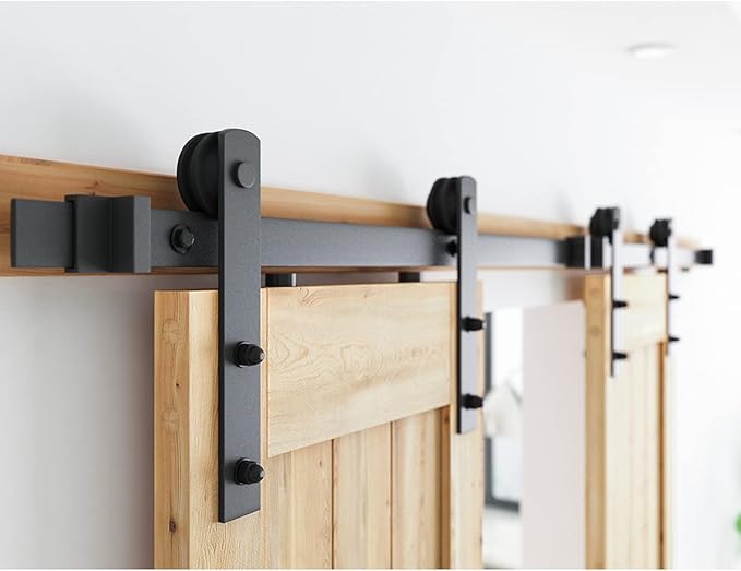 SMARTSTANDARD 6.6FT Heavy Duty Double Door Sliding Barn Door Hardware Kit,Smoothly and Quietly-Easy to Install-Includes Step-by-Step Installation Instruction Fit 20" Wide Door Panel