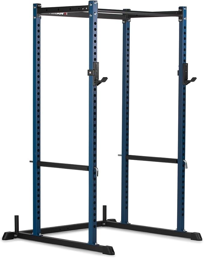 Titan Fitness T-2 Series Short Power Rack, Skinny Pull Up Bar, Pin and Pipe Safeties, Standard J-Hooks, for Home Garage Gym Weightlifting and Strength Training