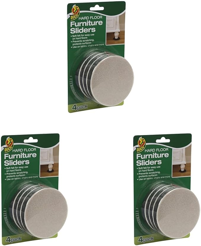 Duck Brand Felt Furniture Sliders for Hard Floors, 3.5 Inch Width, 12 Pack,Brown