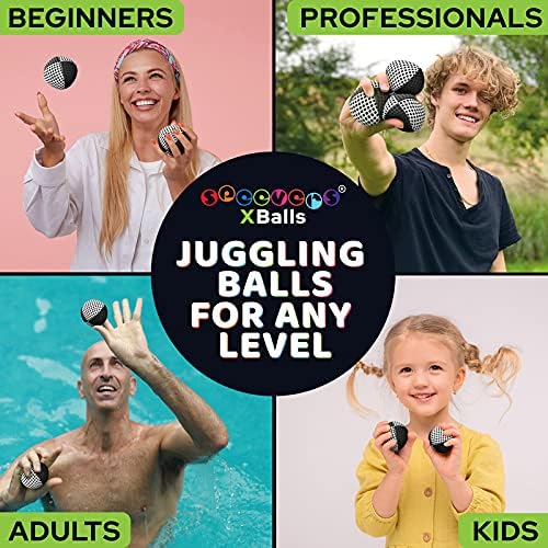 speevers Juggling Balls for Beginners and Professionals Set of 3, Juggling Bean Bags 14 Colors Available, 2 Layers of Net and Carry Case, Original Xballs Juggling Balls (Black - White, 4.2 oz)