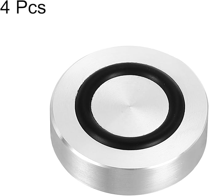 uxcell M8 Thread 30mm / 1.2" Dia 10mm Thick Aluminum Circle Disc Glass Top Adapter 4pcs Round Solid Table Feet Pad Plate Hardware with Anti-Slip Rubber Ring