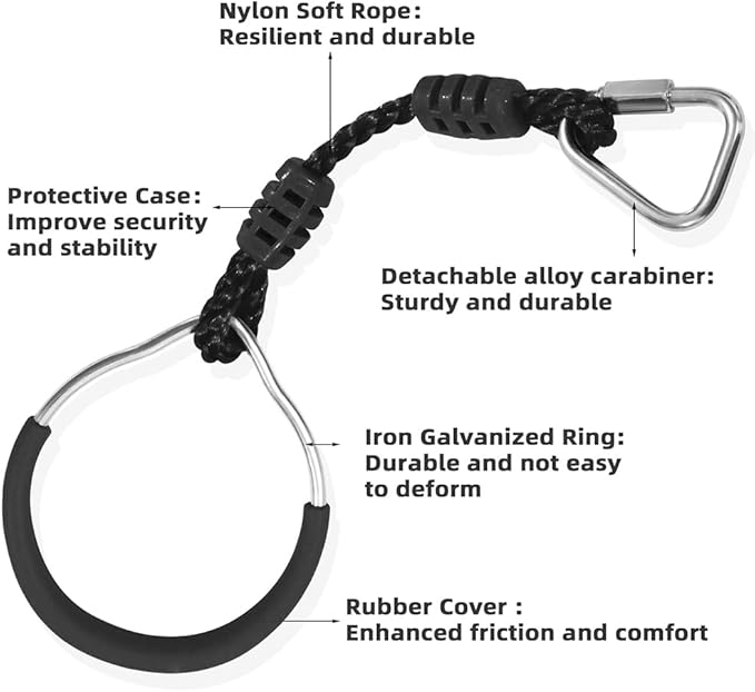 Hanging Ninja Gymnastic Ring Swing Monkey Bar Climbing Bar Jungle Fist For Outdoor Indoor Backyard Activities, 8 Pack Black Obstacle Course Rings Workout Playground Training Equipment Trapeze Play Set