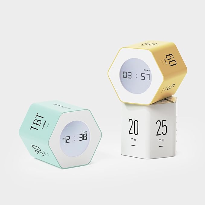 mooas Multi-Hexagon Clock Cube, Digital Clock, Pomodoro Timer, Backlit Display 12/24H Mode Count up & Countdown Timer, Rotating Various Time Presets for Classroom, Gym, Kitchen (Mint)