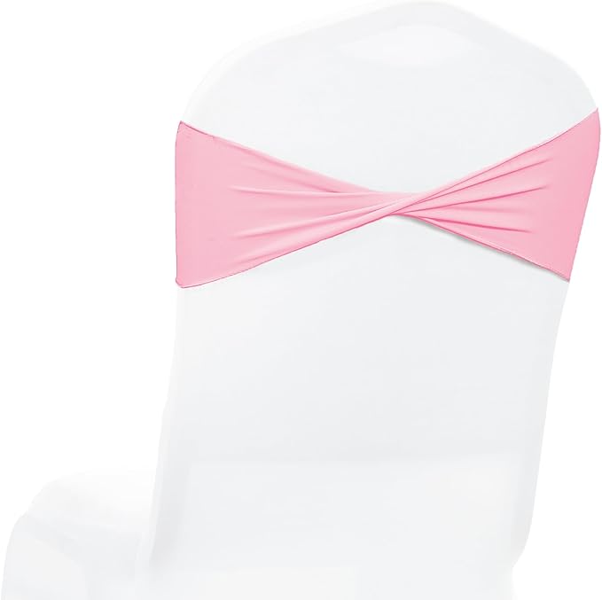 MDS Pack of 50 Spandex Chair Sashes Bows Elastic Stretch Dining Chair Bands Ties Without Slider Buckle Universal fits for Wedding Baby Shower Birthday Party Banquet Event Decoration - Pink
