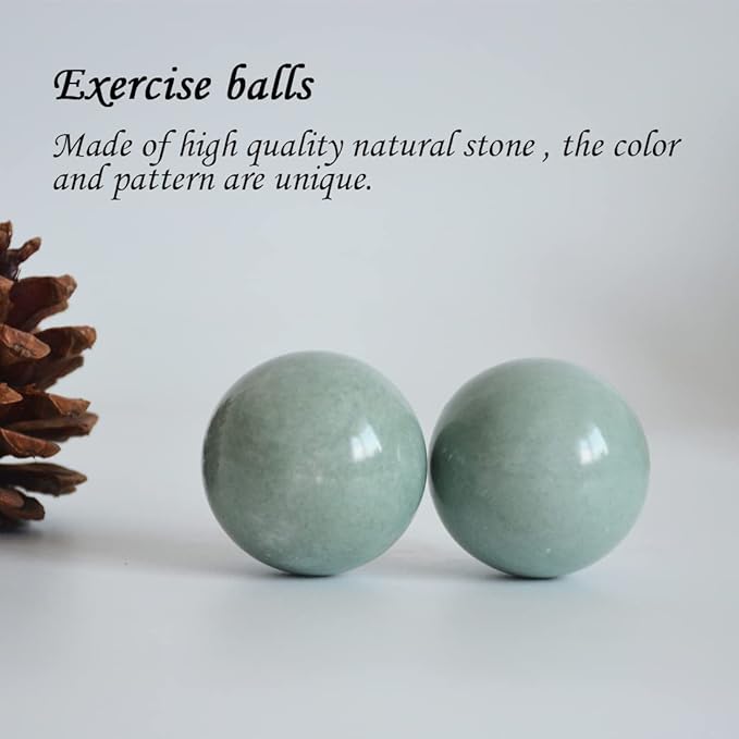 Chinese Baoding Balls Green Marble Exercise Health Stress Relieve Relax Fingers Zen Tai Chi Ball Therapy Fitness Arthritis Thumb Massager Gift for Hands (1.4 inches, Green with Bag)