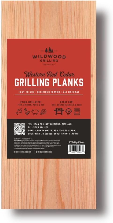 Wildwood Grilling Signature 5” x 11” Cedar Grilling Planks (2-Pack) - USA-Made & Sourced - Adds Delicate, Earthy Flavor to Food - 100% Natural Product for Fish, Seafood, Veggies & Fruit