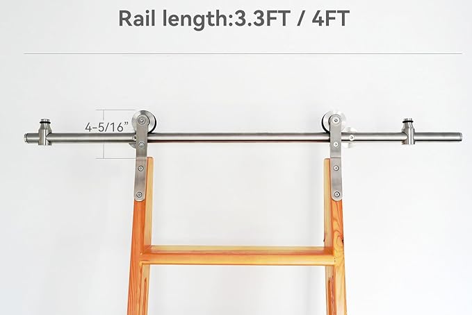 DIYHD 4FT Stainless Steel Sliding Library Ladder Hardware Kit, Bottom Wheel with Brake,300 lbs Capacity, Satin Finish (No Ladder)