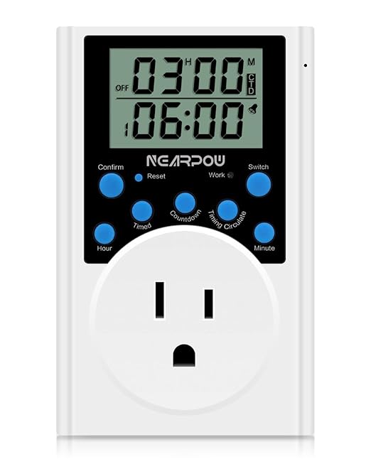 Timer Outlet, Nearpow Multifunctional Infinite Cycle Programmable Plug-in Digital Timer Switch with 3-Prong Outlet for Appliances, 15A/1800W