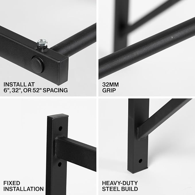 Titan Fitness Ceiling & Wall-Mount Pull-Up Bar, 52" Long x 32mm Smooth Grip, 500 LB Capacity, Home & Garage Gym Chin-Up & Upper Body Training Station