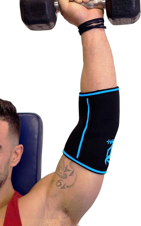 Elbow Sleeves 5mm (1 Pair) - High Performance Elbow Sleeve Support for Weightlifting, Weight Training & Powerlifting - Best Compression Straps - for Men and Women (Medium, Black/Blue)
