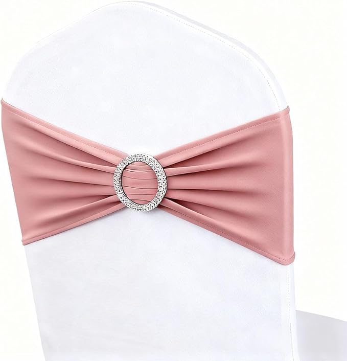 Dusty Rose Chair Sashes Bows 50 Pack, Spandex Dusty Rose Chair Bands for Folding Chairs, Dusty Pink Sashes for Chairs, Wedding Birthday Decorations