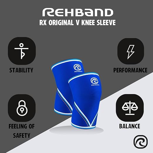 Rehband 7051 Classic 7mm V-Knee-Sleeve for Weightlifting, Competition Grade Powerlifting Knee Sleeve, Compression Sleeve for Crossfit, Squats, Gym, Colour:Blue - 1 Pair, Size:XX-Large