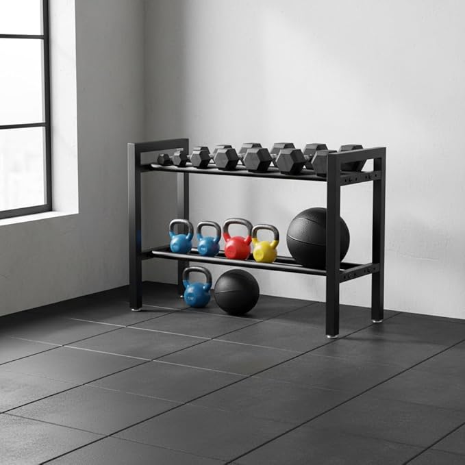 Dumbbell Rack, Adjustable 2-Tier Weight Rack for Home Gym, Compact Small Dumbbell Storage Rack for Dumbbells, Kettlebells and Weight Plates