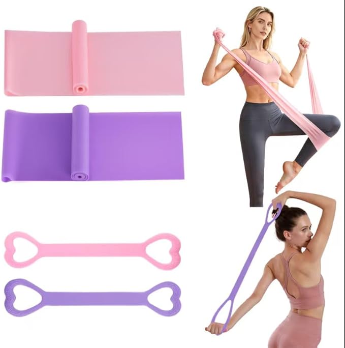 Resistance Bands, Figure 8 Resistance Band, 4 Pack - Latex-Free Exercise Bands for Home Gym, Strength Training & Physical Therapy | Yoga, Pilates, Glute Workouts | Portable Elastic Bands