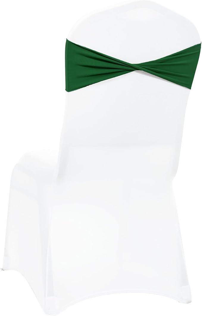 MDS Pack of 10 Spandex Chair Sashes Bows Elastic Stretch Dining Chair Bands Ties Without Slider Buckle Universal fits for Wedding Baby Shower Birthday Party Banquet Event Decoration - Green