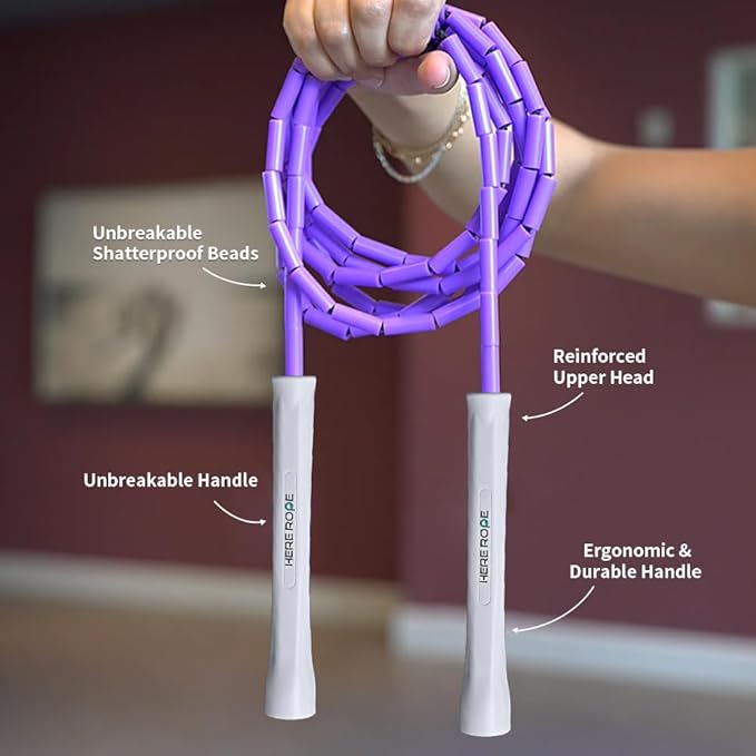 Black Beaded Jump Rope, Unbreakable Handles & Shatterproof Beads for Enhanced Fitness Training, Adjustable Beaded Jump Ropes for Kids, Men & Women