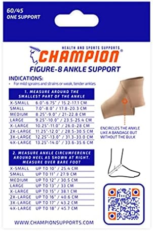 Champion Figure-8 Ankle Support, Light Elastic Compression Brace, Muscle Joint Recovery, Black, Small