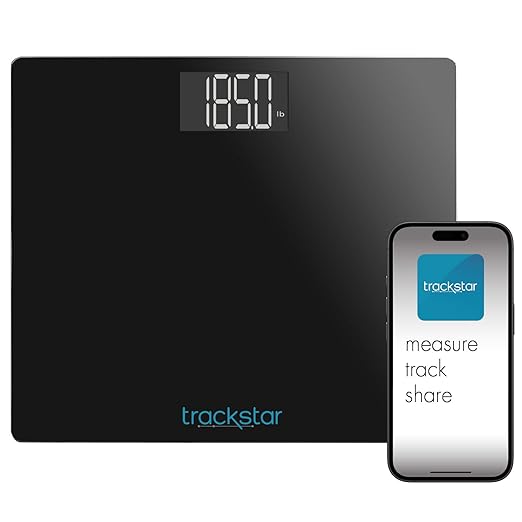 Trackstar Wide-Platform Black Digital Weight Scale | 550 lb Weight Capacity | Trackstar Monitoring App | Bluetooth iOS & Android Compatible | Measure, Track, and Share Results