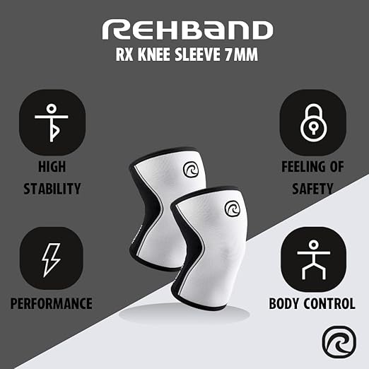 Rehband RX Knee Support for Strength Training & Fitness - 7mm Neoprene Knee Sleeve, Flexible & Non-Slip, Knee Sleeve for Men & Women, Colour:White - 1 Pair, Size:Small