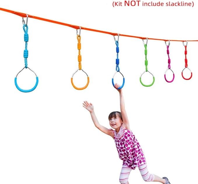 Swing Gymnastic Ring Warrior Obstacle Course Slackline Climb Trapeze Fist Training Equipment, 2 Purple Ninja Monkey Bar Hang Jungle Fist Workout Outdoor Indoor Home Gym Backyard Playground Play Sets