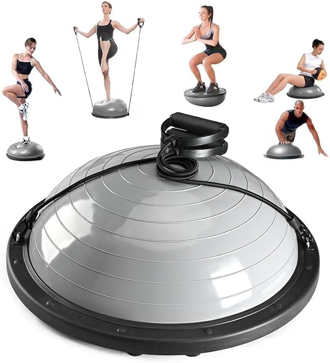 Half Balance Ball Trainer, Half Yoga Exercise Ball with Resistance Bands and Foot Pump, Balance Trainer for Stability Training, Strength Exercise Fitness, Home Gym Workout Equipment
