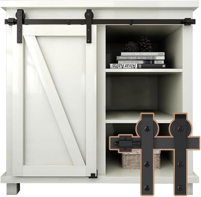 3.5FT Super Mini Sliding Barn Door Hardware Kit for Single Door TV Stands Small Cabinets, J-Shaped Hanger (No Cabinet)