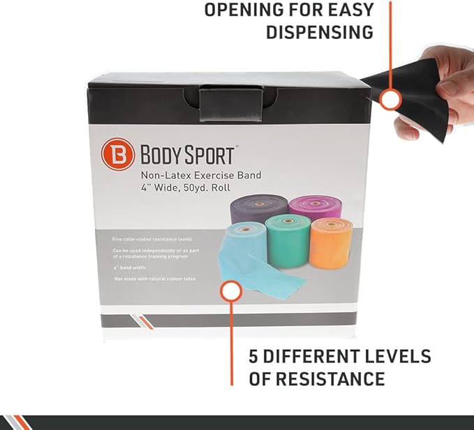 Body Sport Exercise Bands - Resistance Bands in 50 yard Rolls for Fitness, Stretching, or Physical Therapy