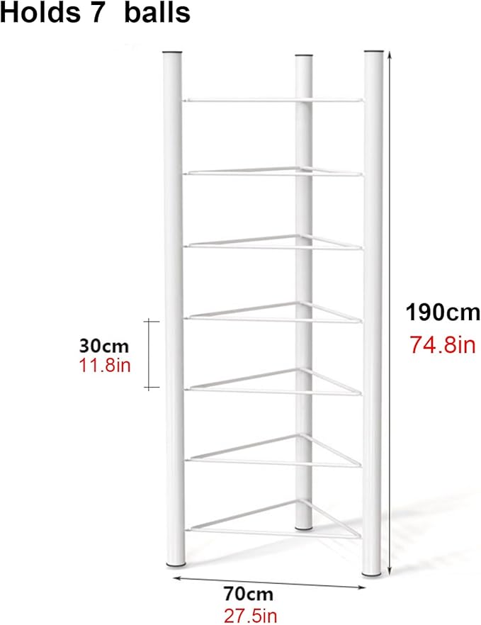 Basketball Organizer Display Rack 1.9 1.7 1.5 1.2 M Tall Half Balance Ball Holder, Stability Organizer for Bosu Slam Bowling Medicine Balls, Save Space (White 7)
