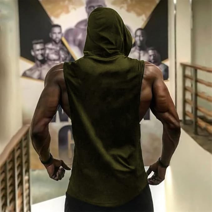 Babioboa Men's Workout Hooded Tank Tops Sports Training Sleeveless Gym Hoodies Bodybuilding Cut Off Muscle Shirts