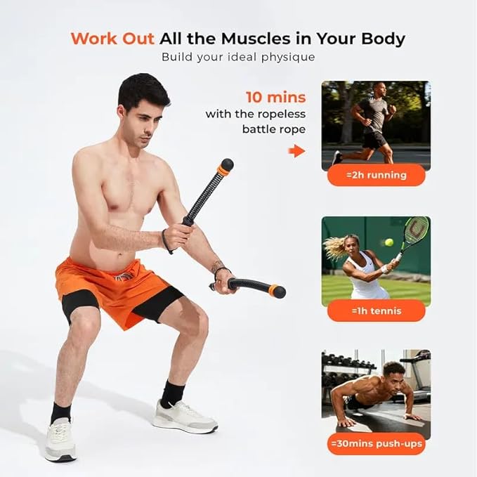 Ropeless Battle Ropes with Adjustable Weights, Cordless Heavy Battle Rope for Home Gym & Travel, Portable Weighted Exercise Equipment for HIIT, Cardio & Low Impact Workout(Black)