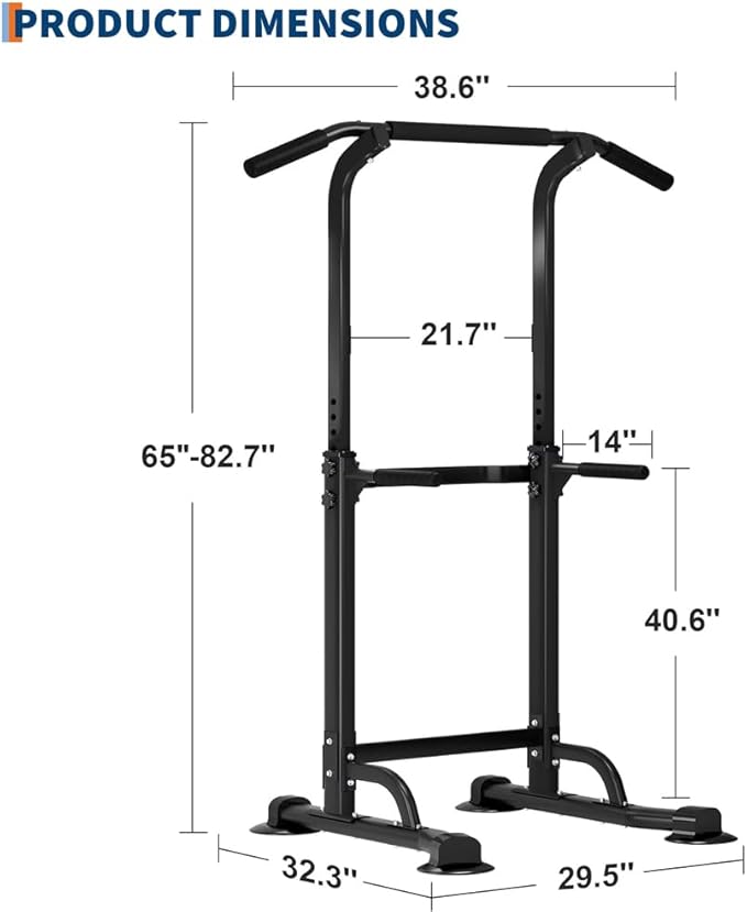 Power Tower Pull Up Bar and Dip Station for Home Gym, Adjustable Pull Up Bar with 300 Lbs Capacity, Free Standing Chin Up Bar for Strength Training, Men Women Teens