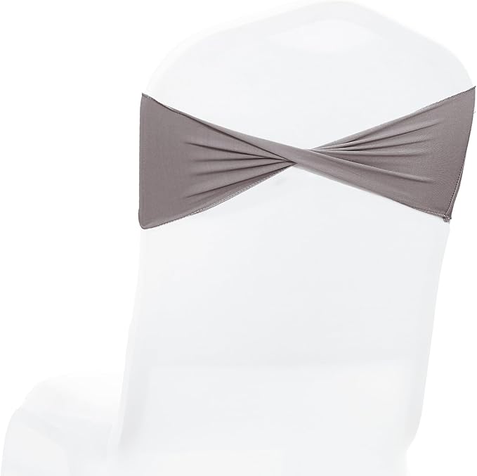 MDS Pack of 25 Spandex Chair Sashes Bows Elastic Stretch Dining Chair Bands Ties Without Slider Buckle Universal fits for Wedding Baby Shower Birthday Party Banquet Event Decoration - Silver Grey