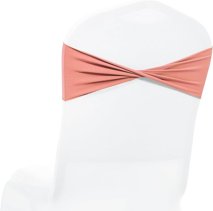 MDS Pack of 150 Spandex Chair Sashes Bows Elastic Stretch Dining Chair Bands Ties Without Slider Buckle Universal fits for Wedding Baby Shower Birthday Party Banquet Event Decoration - Coral Peach
